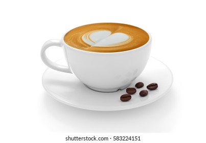 Cup of coffee latte and coffee beans isolated on white background - Shutterstock ID 583224151