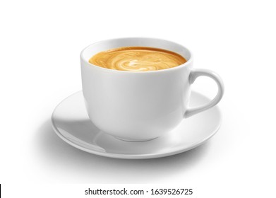 Cup Of Coffee Latte Isolated On White Backgroud With Clipping Path