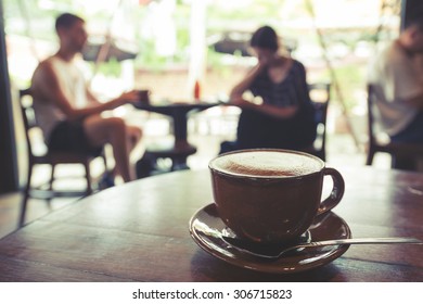 Cup Of Coffee On Table In Cafe, Vintage Or Retro Color Effect - Shallow Depth Of Field