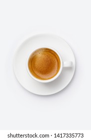 Cup Of Coffee On White Background, Top View