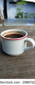 Cup Of Coffee On Wooden Table, Side View