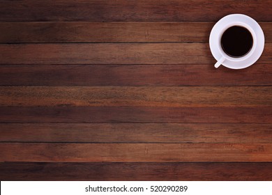 Cup Of Coffee On Wooden Table, Top View