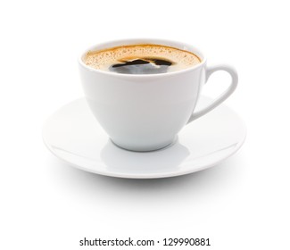 cup of coffee over white background - Shutterstock ID 129990881