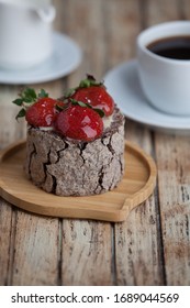 Cup Of Coffee With Pastry, Oreo Cake And Books On Wooden Background