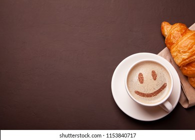 Cup of coffee with smile face on foam. I like coffee break. Good mood. - Powered by Shutterstock