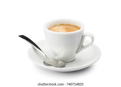 Cup Of Coffee With Spoon On White Background