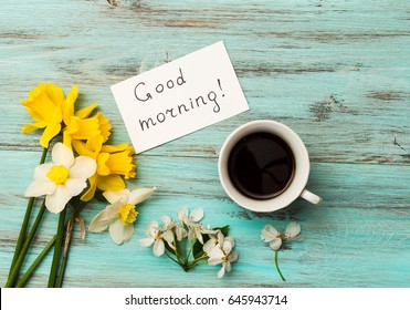 Cup Coffee Spring Flowers Inscription Good Stock Photo 645943714 ...