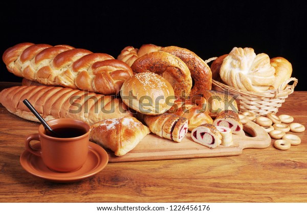 Cup Coffee Sweet Rolls Loaves Biscuits Stock Photo Edit Now