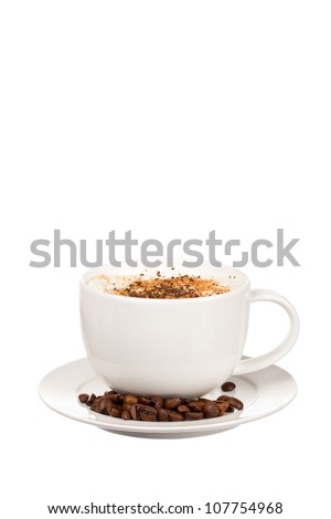 Cup of coffee wiht grains isolated on a white background