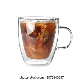 Cup With Cold Brew Coffee And Milk On White Background