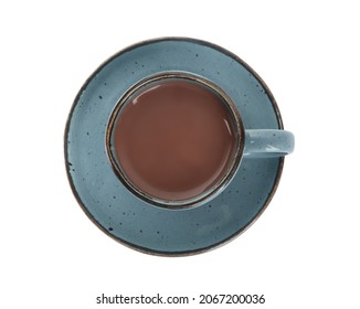 Cup Of Delicious Hot Chocolate Isolated On White, Top View