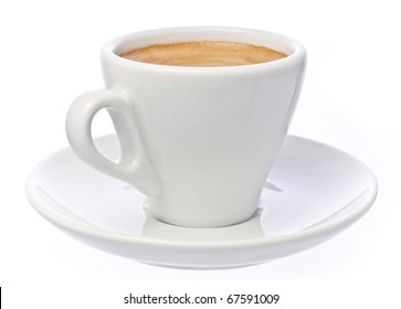 A cup of espresso coffee with foam isolated over white - Shutterstock ID 67591009