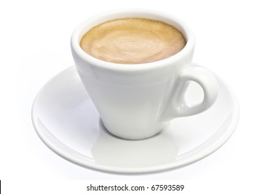 A cup of espresso coffee with foam isolated over white - Shutterstock ID 67593589