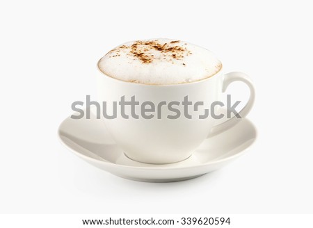 A cup of espresso coffee with foam isolated over white