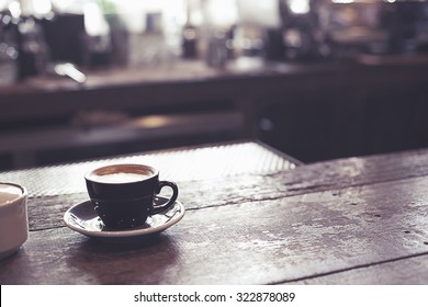 A Cup Of Espresso Coffee On Bar Counter