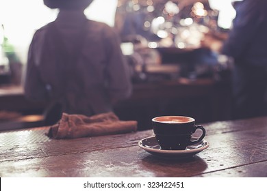 A Cup Of Espresso Coffee On Bar Counter