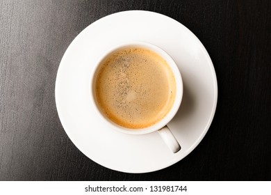 Cup Of Fresh Espresso On Table, View From Above