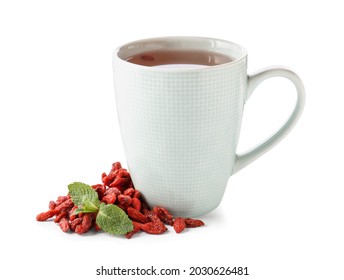 Cup Of Goji Tea On White Background