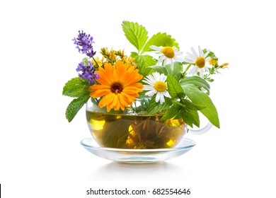 Cup Of Herbal Tea Isolated On White Background