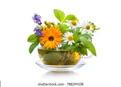 Cup Of Herbal Tea Isolated On White Background