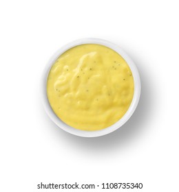 Cup Of Honey Mustard Isolated On A White Background