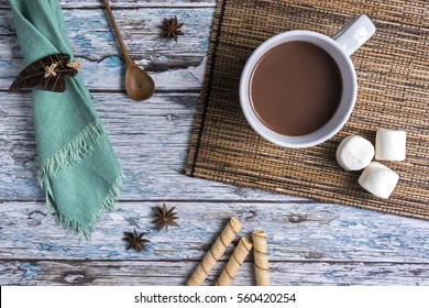 Cup Of Hot Chocolate And Marshmallows, Top View

