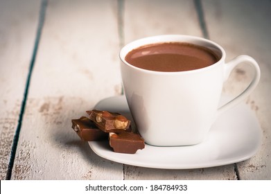 Cup Of Hot Chocolate On Wooden Background