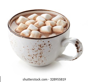 Cup Of Hot Cocoa With Marshmallows Isolated On White Background