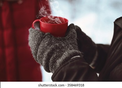 Cup Of Hot Drink In Winter