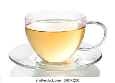 Cup Of Hot Ginger Lemon Tea Isolated On White Background