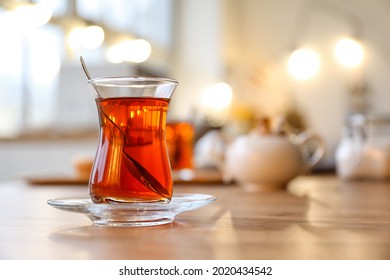 Cup Of Hot Turkish Tea On Table