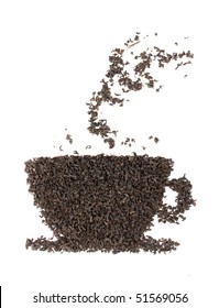 Cup made from tea leaf isolated on white