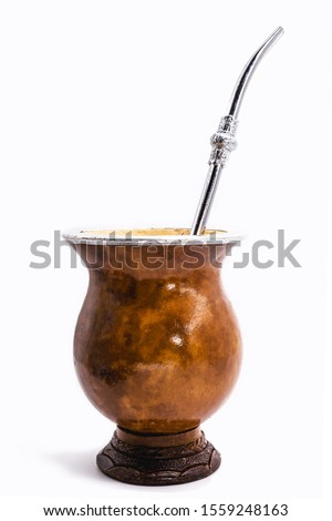 cup of mate, called chimarrão, from South America. White isolated background, utensil for mate herb , Brazilian bowl for mate. Typical drink from Brazil, Argentina, Uruguay and paraguay.