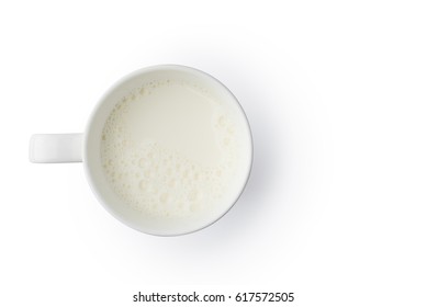 Cup with milk bubble foam on top view isolated texture on white background object design