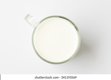 Cup Of Milk Top View Isolated On White Background