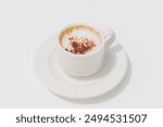 A cup of mocha coffee isolated on white background A cup of coffee in sunny day, summer vacation concept, close up