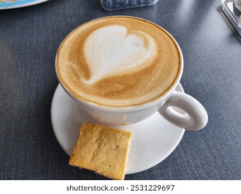 A cup of morning coffee with a biscuit in a cafe. A bitter hot cappuccino.

 - Powered by Shutterstock