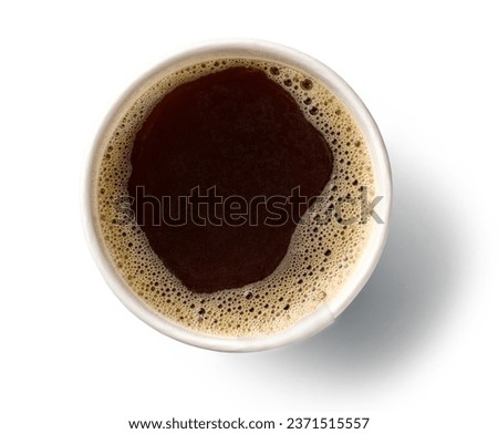 cup of natural black americano coffee isolated on white background, top view
