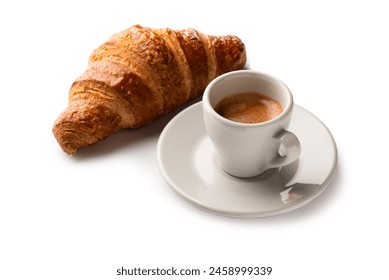 Cup of neapolitan espresso and fresh cornetto, italian breakfast  - Powered by Shutterstock