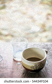 Cup On The Table With Oil Painting Effect