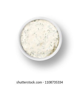 cup of ranch dressing isolated on a white background