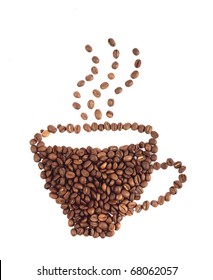Cup shape coffee beans isolated on white.
