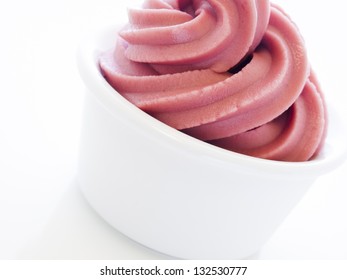 Cup Of Soft-serve Frozen Yogurt On White Background.