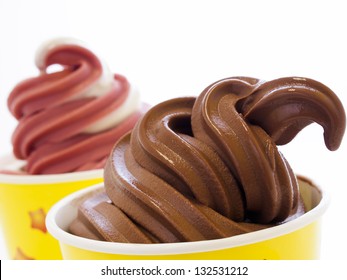 Cup Of Soft-serve Frozen Yogurt On White Background.