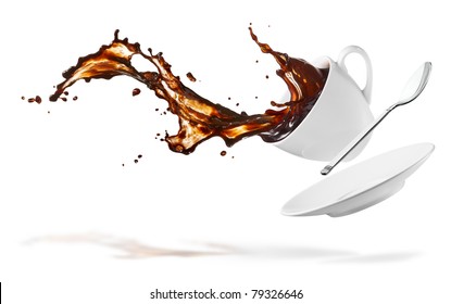 Cup Of Spilling Coffee Creating Splash