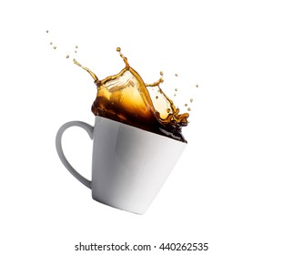 Cup Of Splashing Coffee Isolated On White