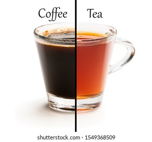 Cup Split  In Half. Tough Choice Tea Vs Coffee Concept  