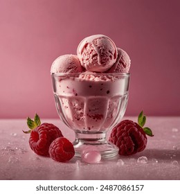 a cup of strawberry ice cream on a pink background - Powered by Shutterstock