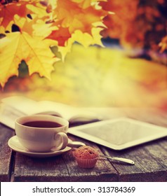 Cup Tea Autumn Leaves Background On Stock Photo 313784369 | Shutterstock