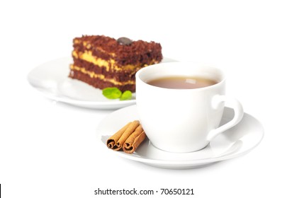 Cup Of Tea With Chocolate Cake